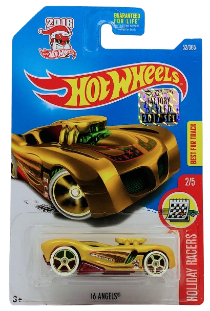 Hot Wheels 2017 - Collector # 052/365 - Holiday Racers 2/5 - 16 Angels - Gold / Happy Holidays - Christmas - USA Card with Factory Set Sticker