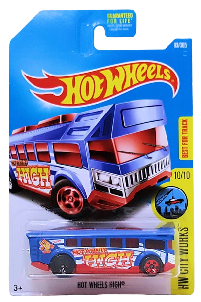 Hot Wheels 2017 - Collector # 093/365 - HW City Works 10/10 - Hot Wheels High (School Bus) - Blue / 'Hot Wheels High' - USA Card
