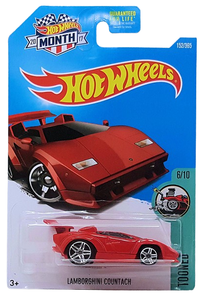 Hot Wheels 2017 - Collector # 152/365 - Tooned 6/10 - Lamborghini Countach - Red - USA "Month' Card a Walmart Exclusive