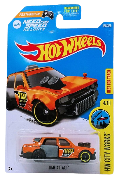 Hot Wheels 2017 - Collector # 168/365 - HW City Works 4/10 - Time Attaxi - Orange / Taxi - USA 'Need for Speed' Card
