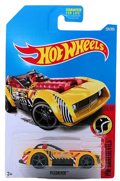Hot Wheels 2017 - Collector # 209/365 - HW Daredevils 10/10 - Piledriver - Yellow - USA Card
