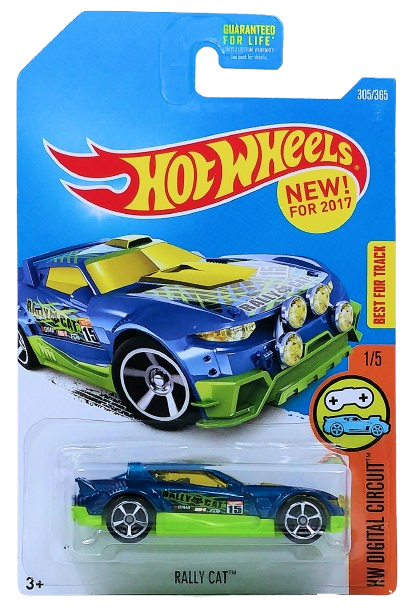 Hot Wheels 2017 - Collector # 305/365 - HW Digital Circuit 1/5 - New Models - Rally Cat - Blue Metalflake - USA Card