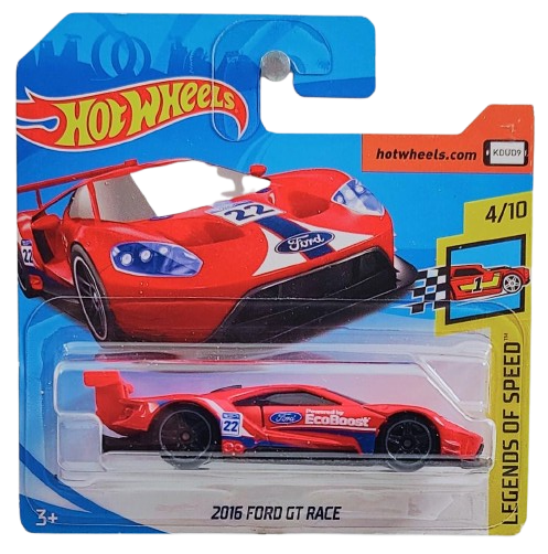 Hot Wheels 2018 - Collector # 195/365 - Legends of Speed 4/10 - 2016 Ford GT Race - Red / #22 - PR5 Wheels - International Short Card