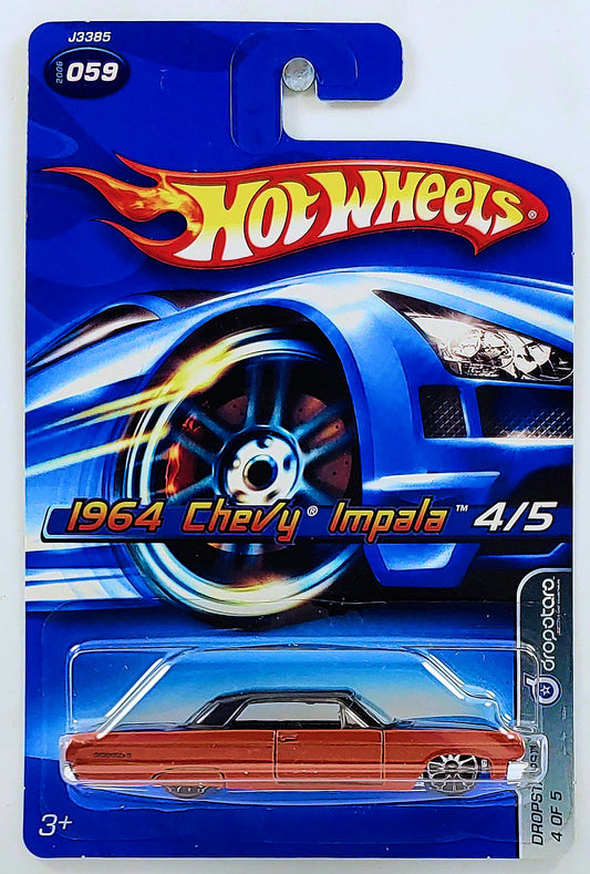 Hot Wheels 2006 - Collector # 059/223 - dropstars 4/5 - 1964 Chevy Impala - Black over Metalflake Dark Orange - 10 Spoke Wheels - USA Card
