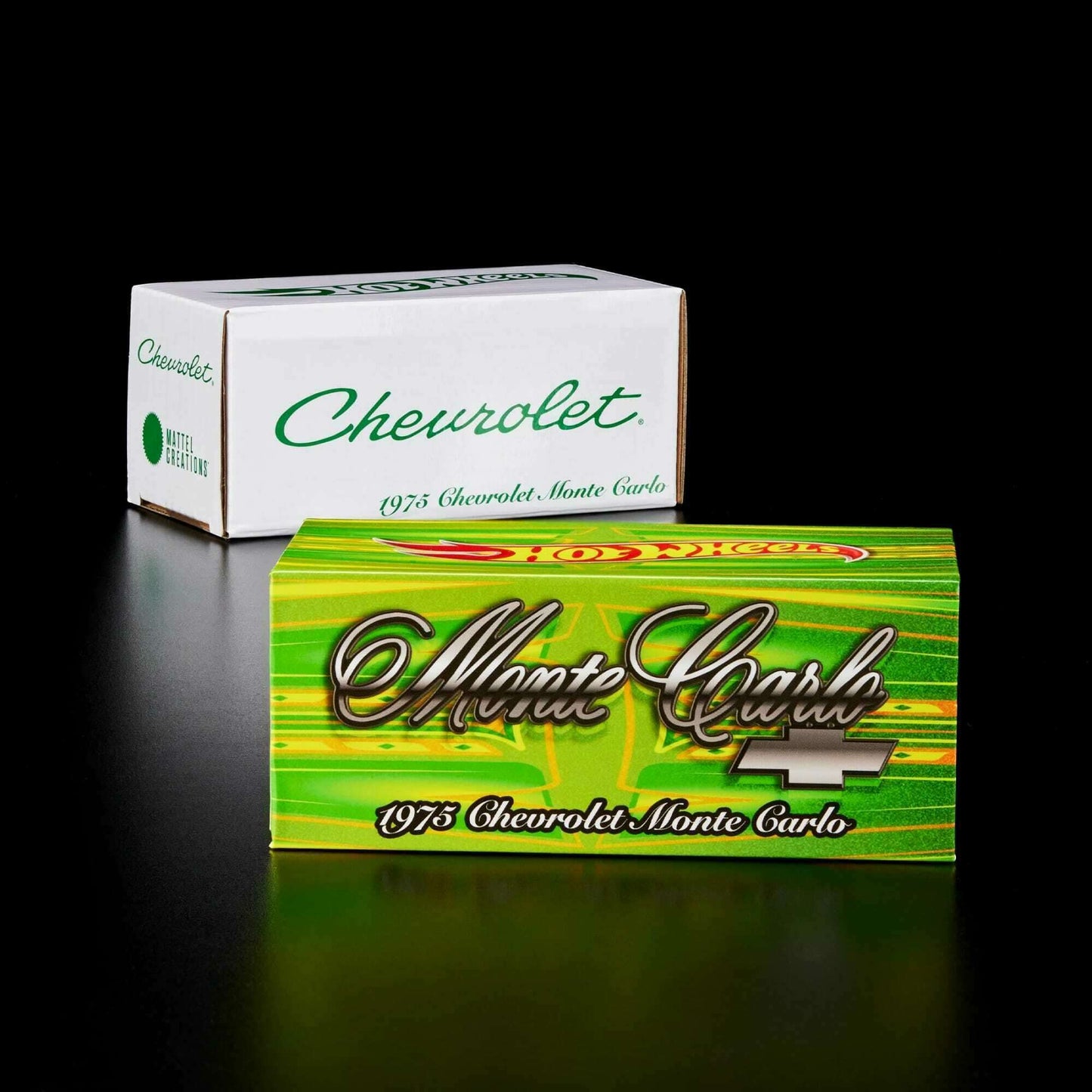 Hot Wheels 2023 - HWC/RLC Exclusive - 1975 Chevrolet Monte Carlo (Lowrider) - Spectraflame Antifreeze - Metal/Metal - Real Riders - Adjustable/Posable Suspension - Acrylic Display Case