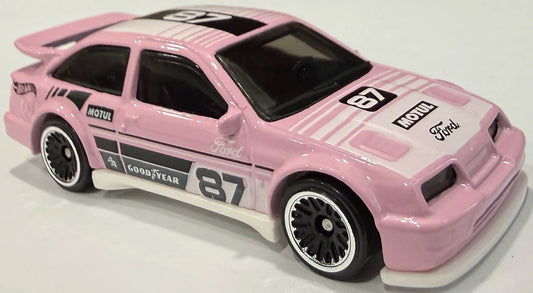 Hot Wheels 2026 - Collector # 116/250 - HW Euro 5/10 - '87 Ford Sierra Cosworth - Pink / #87 - Chrome Rim, Black LW Wheels - USA '2026' Card