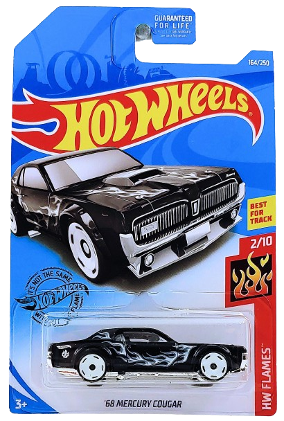 Hot Wheels 2019 Collector 164 250 HW Flames 2 10 68 Mercury Cougar Matte Black White Flames White Wheels USA