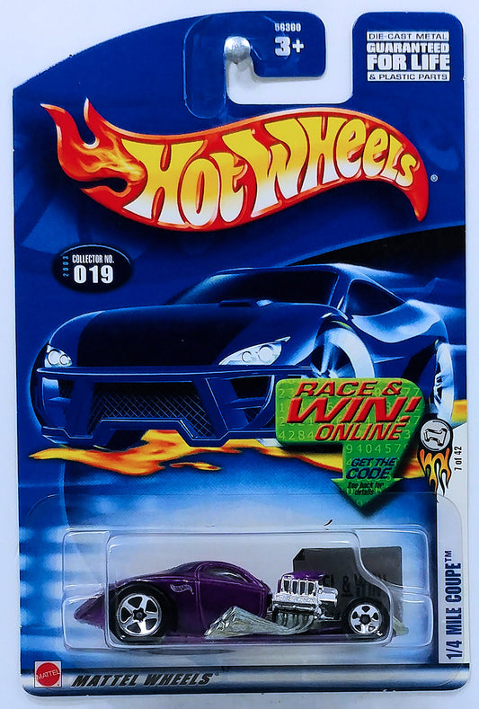 Hot Wheels 2003 - Collector # 019/220 - First Editions 7/42 - ¼ Mile Coupe - Metalflake Purple - 5 Spoke Wheels- USA 'Race & Win' Card