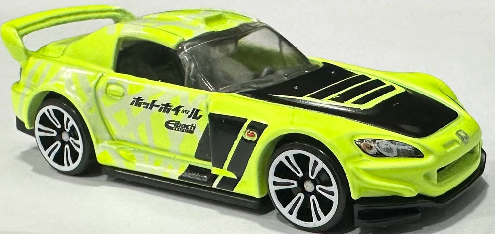 Hot Wheels 2024 - Mix 1 / Neon Speeders 6/8 - Honda S2000 - Neon Yellow Green / Black & White Graphics - White NS6 Wheels - Walmart Exclusive