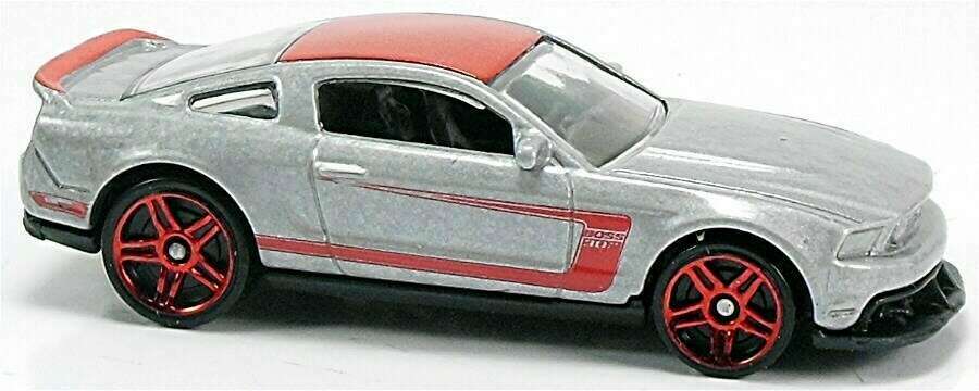 Hot Wheels 2012 - Collector # 008/247 - New Models 08/50 - 2012 Mustang Boss 302 Laguna Seca - Silver / Red Stripes & Roof - USA Card