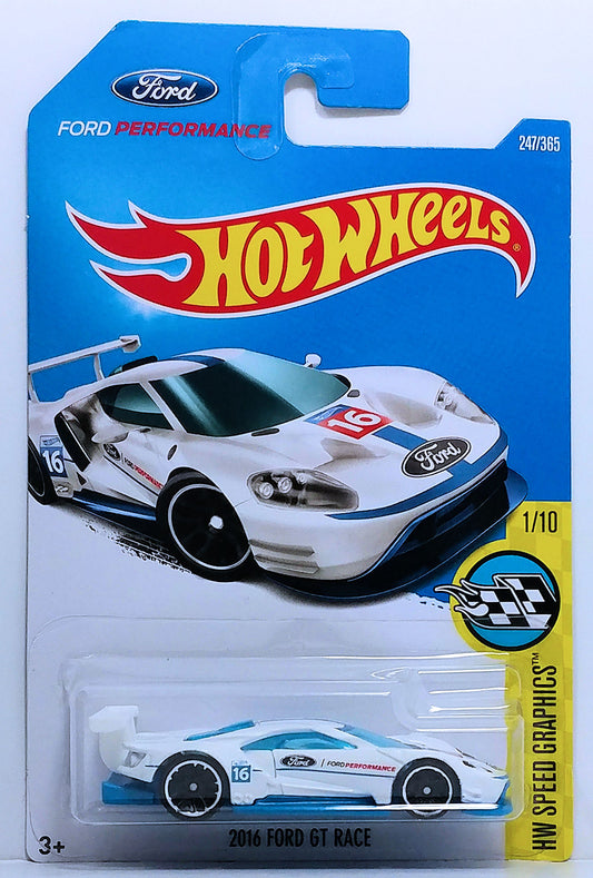 Hot Wheels 2017 - Collector # 247/365 - HW Speed Graphics 1/10 - New Models - 2016 Ford GT Race - White / #16 - IC