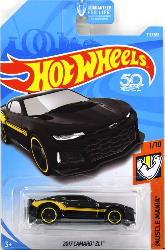 Hot Wheels 2018 - Collector # 312/365 - Muscle Mania 1/10 - 2017 Camaro ZL1 - Black - USA 50th Card