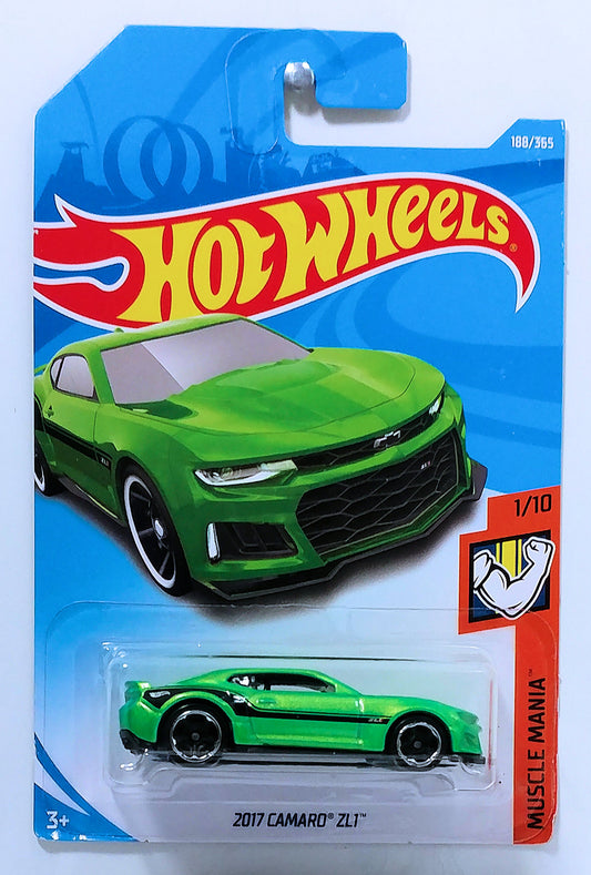 Hot Wheels 2018 - Collector # 188/365 - Muscle Mania 1/10 - 2017 Camaro ZL1 - Metallic Lime Green - IC