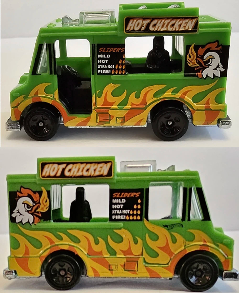 Hot Wheels 2023 - Collector # 031/250 - Sweet Rides 3/5 - Quick Bite - Green / Flames & 'Hot Chicken' - USA