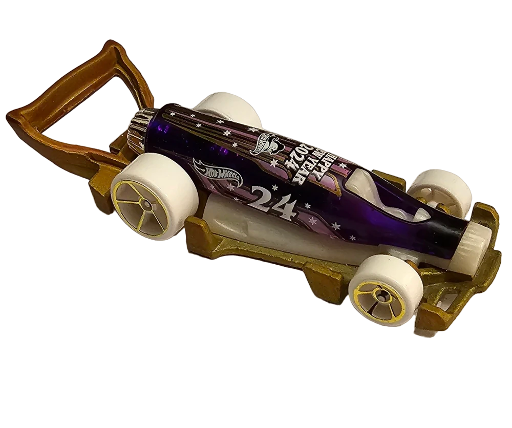 Hot Wheels 2023 - Holiday Hot Rods # 05/05 - CHASE - Caronator - Transparent Purple - 'Happy New Year 2024' - Walmart Exclusive