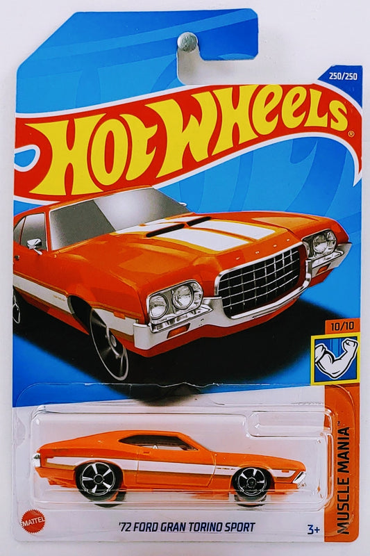 Hot Wheels 2022 - Collector # 250/250 - Muscle Mania 10/10 - '72 Ford Gran Torino Sport - Orange - IC