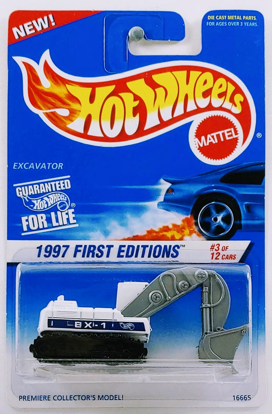 Hot Wheels 1997 - Collector # 512 - First Editions 3/12 - Excavator - White - USA Card