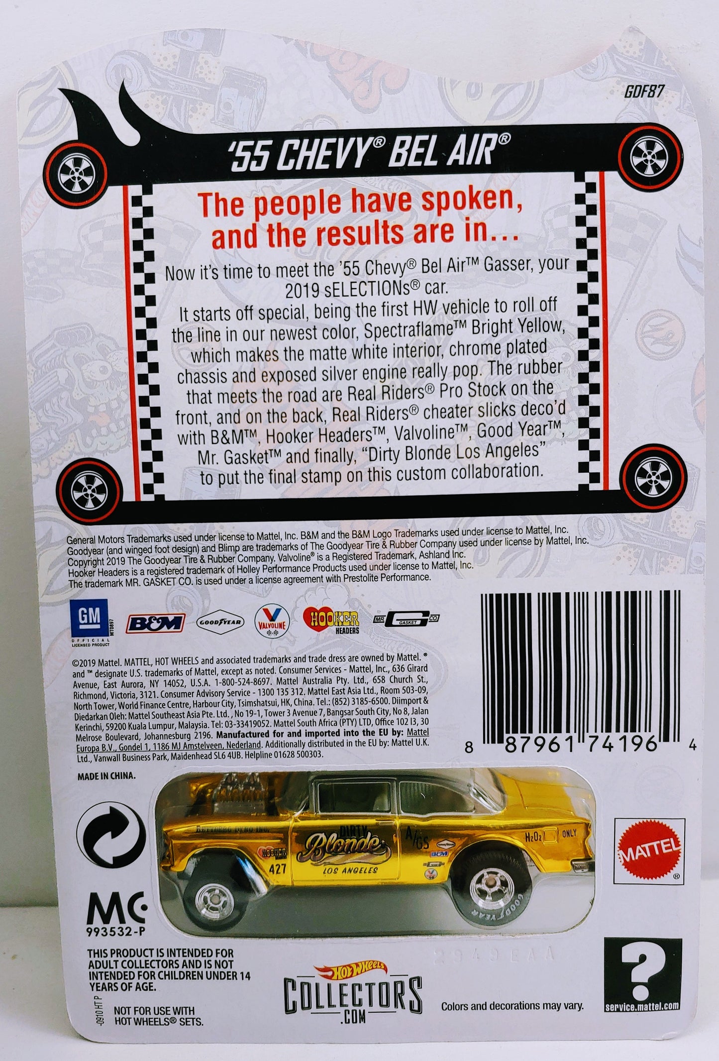 Hot Wheels 2019 - HWC / RLC sELECTIONs 1/1 - '55 Chevy Bel Air (Gasser) - Spectraflame Yellow - Metal/Metal & Real Riders - Kar Keeper