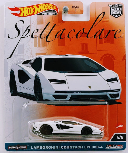 Hot Wheels 2023 - Premium / Car Culture / Spettecolare 4/5 - Lamborghini Countach LPI 800-4 - White / Black Accents - Metal/Metal & Real Riders - New Casting