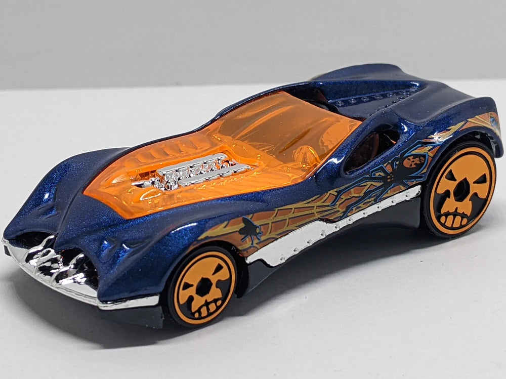 Hot Wheels 2025 - Theme / Happy Halloween Series 5/5 - CUL8R - Metalflake Blue - Orange Chrome Skull Wheels - Grocery Store's Exclusive - Special Halloween Blister Card