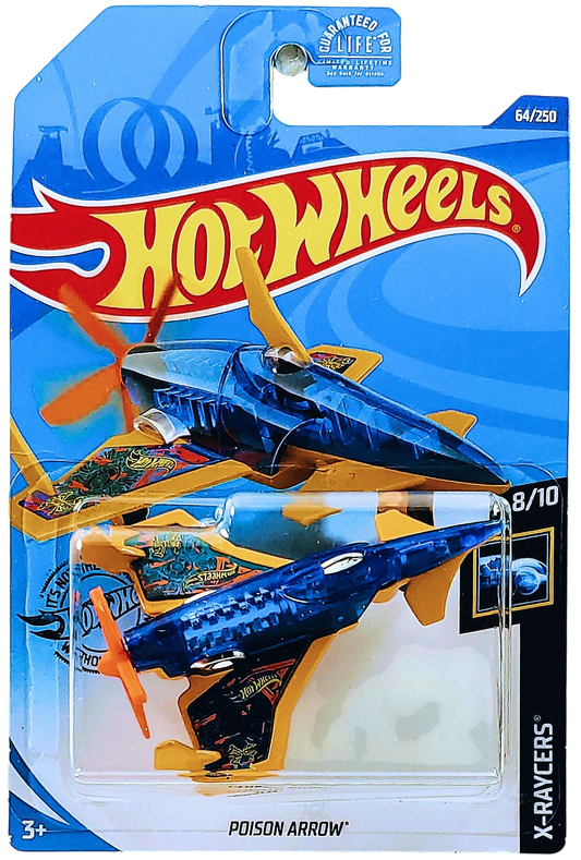 Hot Wheels 2020 - Collector # 064/250 - X-Raycers 8/10 - Poison Arrow - Transparent Blue & Yellow - USA Card