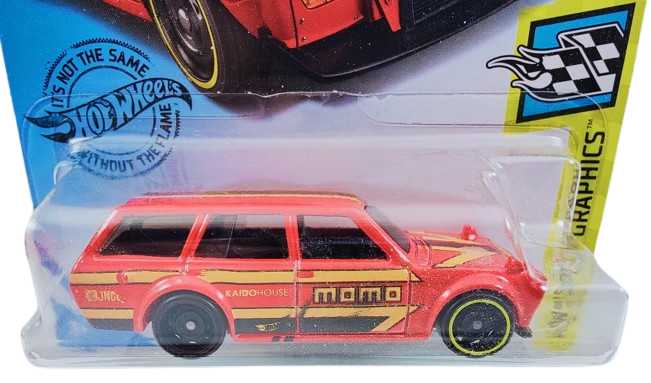 Hot Wheels 2020 - Collector # 146/250 - HW Speed Graphics 8/10 - Datsun Bluebird Wagon (510) - Red / MOMO - USA Card - ERROR! Rear Wheel has NO Ring!