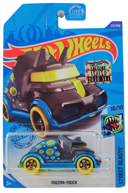 Hot Wheels 2020 - Collector # 212/250 - Street Beasts 10/10 - Treasure Hunts - Tricera-Truck - Dark Gray / Circle Flame Logo on Sides - USA Card with Factory Set Sticker