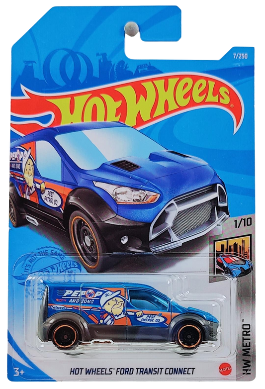 Hot Wheels 2021 - Collector # 007/250 - HW Metro 1/10 - Hot Wheels Ford Transit Connect - Blue / Pest Control - International Card