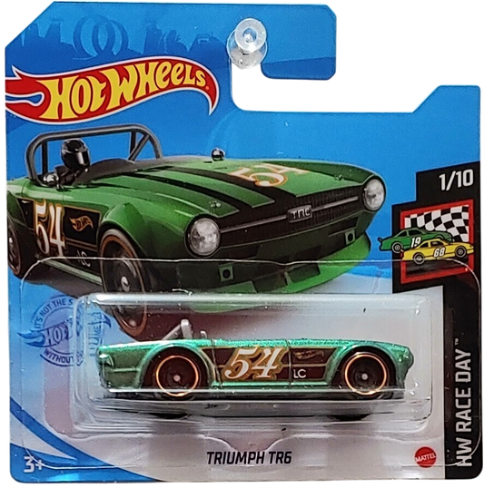 Hot Wheels 2021 - Collector # 009/250 - HW Race Day 1/10 - Triumph TR6 - Metallic Green / #54 - International Short Card
