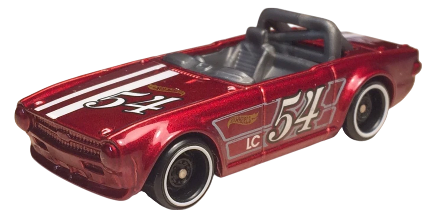 Hot Wheels 2021 - Collector # 009/250 - HW Race Day 1/10 - Triumph TR6 - Metallic Red / #54 - USA Card