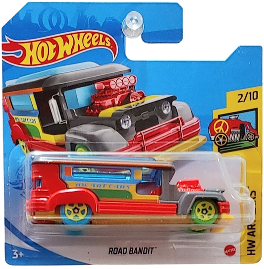 Hot Wheels 2021 - Collector # 020/250 - HW Art Cars 2/10 - Road Bandit - Red Body, Blue Windows & Gray Base - International Short Card
