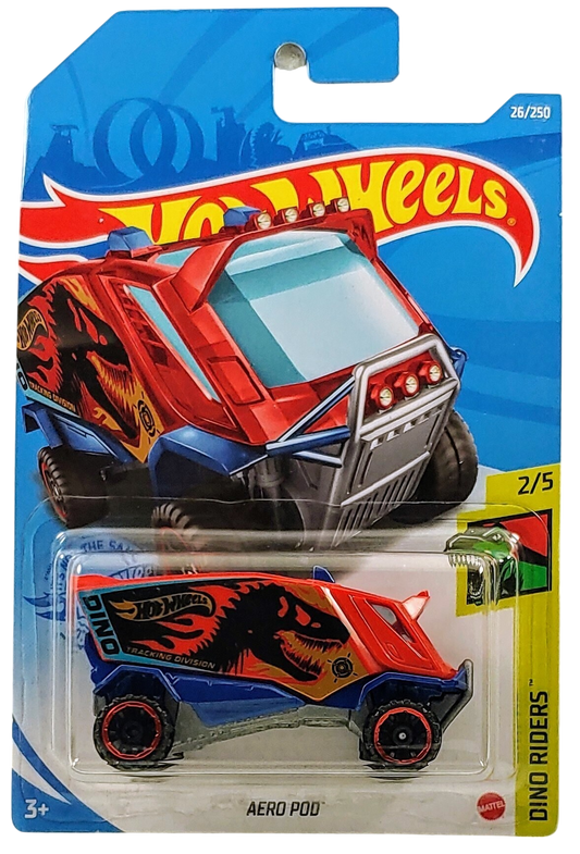 Hot Wheels 2021 - Collector # 026/250 - Dino Riders 2/5 - Aero Pod - Red / Dino T-Rex - International Long Card
