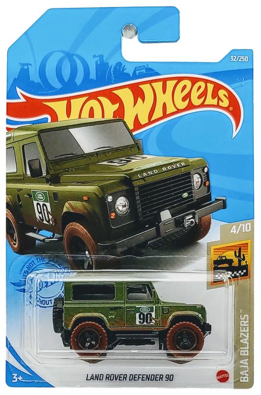 Hot Wheels 2021 - Collector # 032/250 - Baja Blazers 4/10 - Land Rover Defender 90 - Dark Olive Green - International Card
