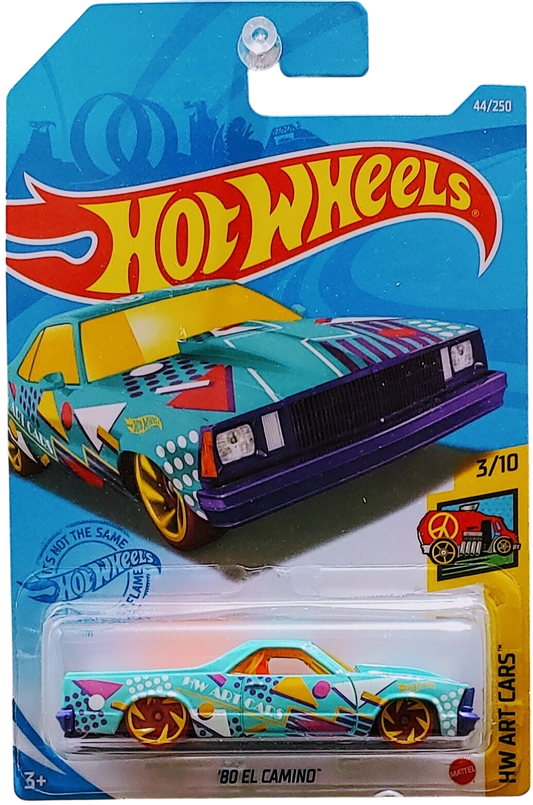Hot Wheels 2021 - Collector # 044/250 - HW Art Cars 3/10 - '80 El Camino - Turquoise - International Card