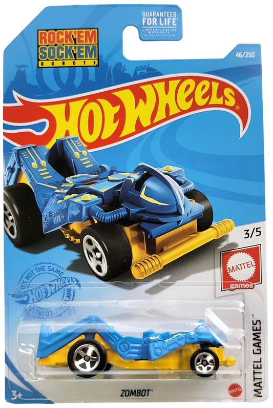Hot Wheels 2021 - Collector # 046/250 - Mattel Games 3/5 - Zombot - Blue / Rock'em Sock'em Robots - USA Card
