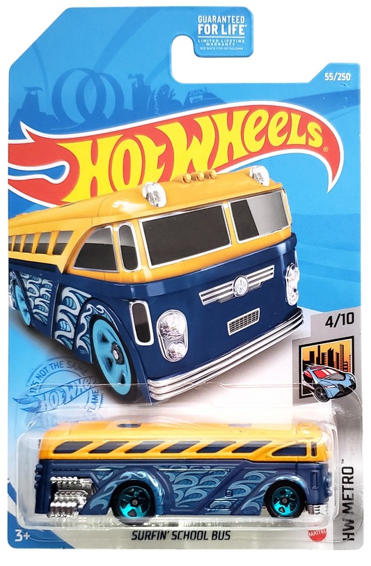 Hot Wheels 2021 - Collector # 055/250 - HW Metro 4/10 - Surfin' School Bus - Pearl Yellow over Dark Blue Metalflake - USA Card