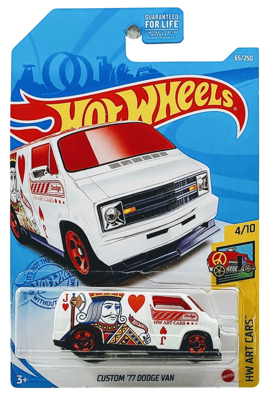 Hot Wheels 2021 - Collector # 065/250 - HW Art Cars 4/10 - Treasure Hunts - Custom '77 Dodge Van - White / Circle Flame Logo on Sides - USA Card