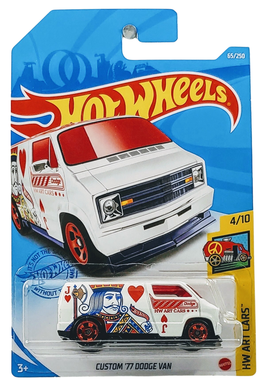 Hot Wheels 2021 - Collector # 065/250 - HW Art Cars 4/10 - Treasure Hunts - Custom '77 Dodge Van - White / Circle Flame Logo on Sides - International Card