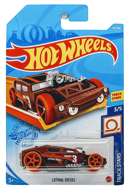 Hot Wheels 2021 - Collector # 074/250 - Track Stars 3/5 - Lethal Diesel - Flat Brown - Orange Tire / Black Lip OH5SP Wheels - Chrome Windows - Black Plastic Base - International Card