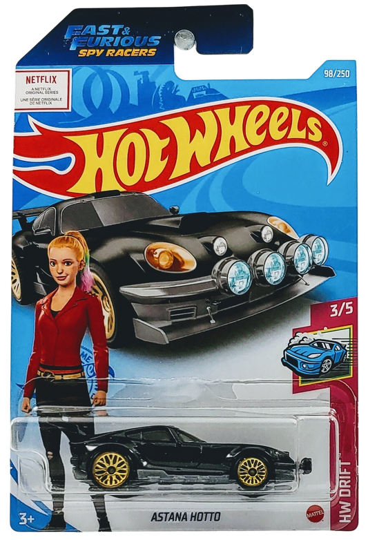 Hot Wheels 2021 - Collector # 098/250 - HW Drift 3/5 - Astana Hotto - Black - International 'Fast & Furious Spy Racers - Netflix' Card