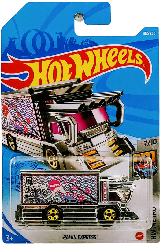Hot Wheels 2021 - Collector # 102/250 - HW Metro 7/10 - New Models - Raijin Express - All Chrome - Gold 5 Spokes - International Card