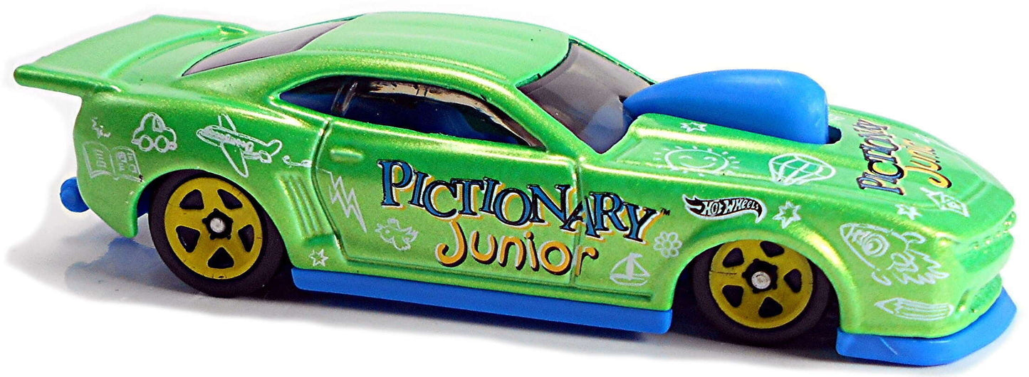 Hot Wheels 2021 - Collector # 149/250 - Mattel Games 5/5 - '10 Pro Stock Camaro - Green / Pictionary - USA Card with SKETCHED Car - Kroger Exclusive