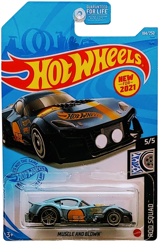 Hot Wheels 2021 - Collector # 184/250 - Rod Squad 5/5 - New Models - Muscle and Blown - Matte "Moody" Blue - USA Card