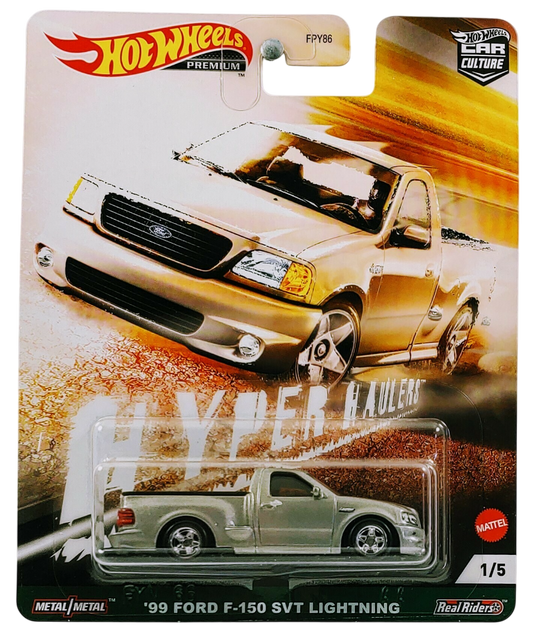 Hot Wheels Premium 2021 - Premium / Car Culture / Hyper Haulers # 1/5 - '99 Ford F-150 SVT Lightning - Metalflake Silver - Metal/Metal & Real Riders