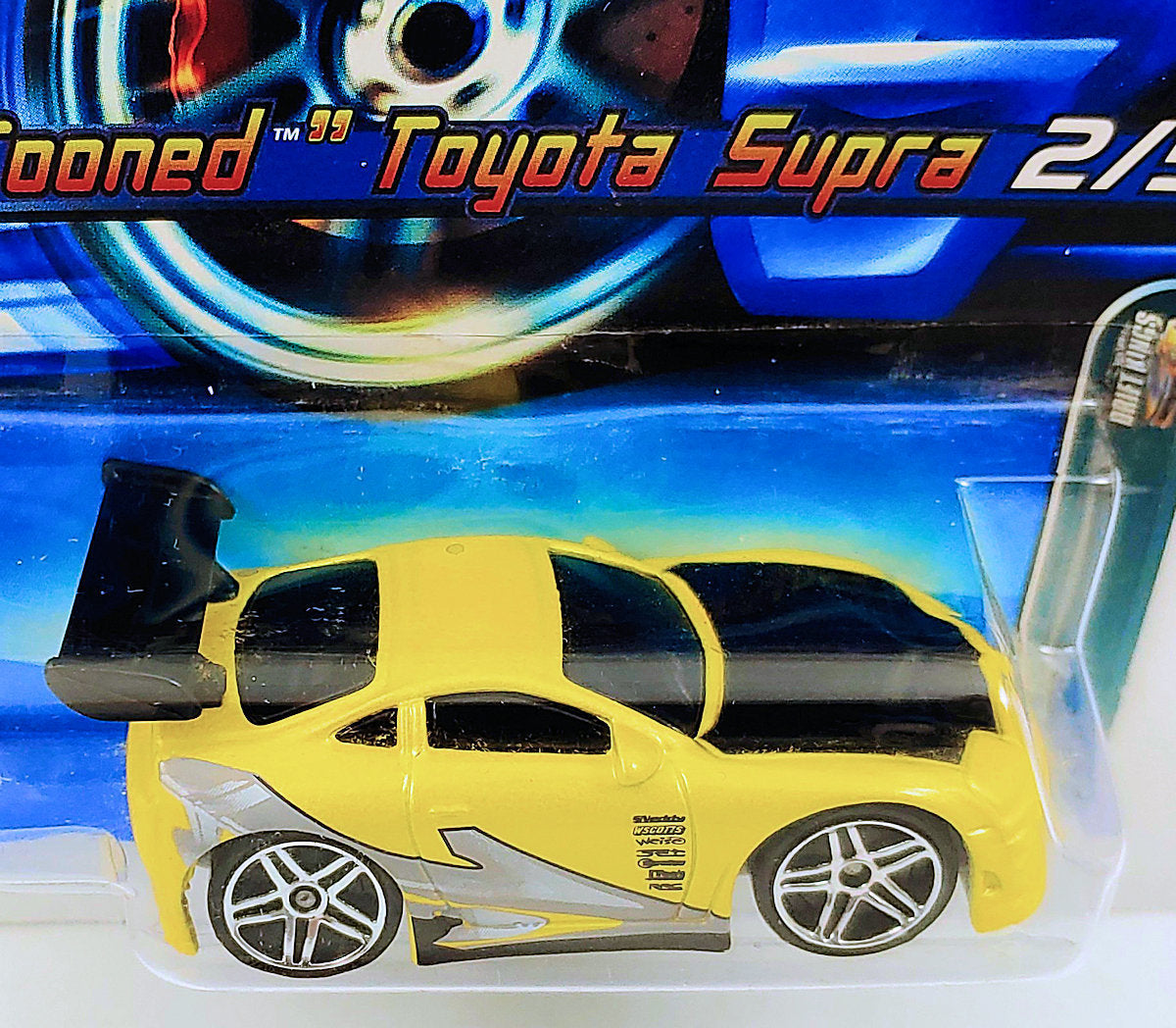 Hot Wheels 2006 - Collector # 052/223 - Drift Kings 2/5 - "'Tooned" Toyota Supra - Yellow / Black Hood - USA Card