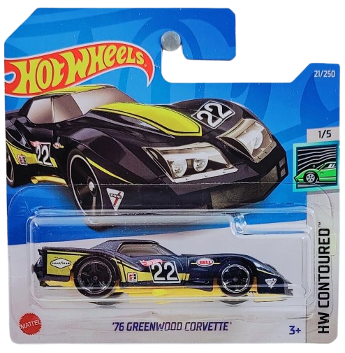 Hot Wheels 2022 - Collector # 021/250 - HW Contoured 1/5 - '76 Greenwood Corvette - Dark Blue - Short Card