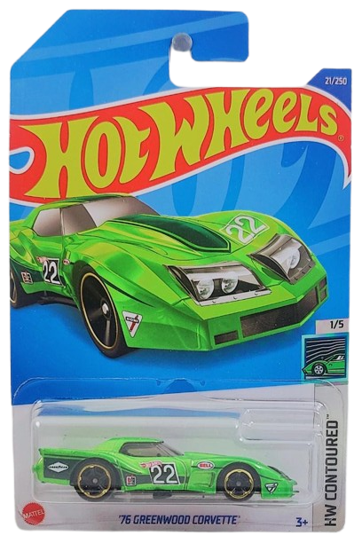 Hot Wheels 2022 - Collector # 021/250 - HW Contoured 1/5 - '76 Greenwood Corvette - Green / # 22 - IC