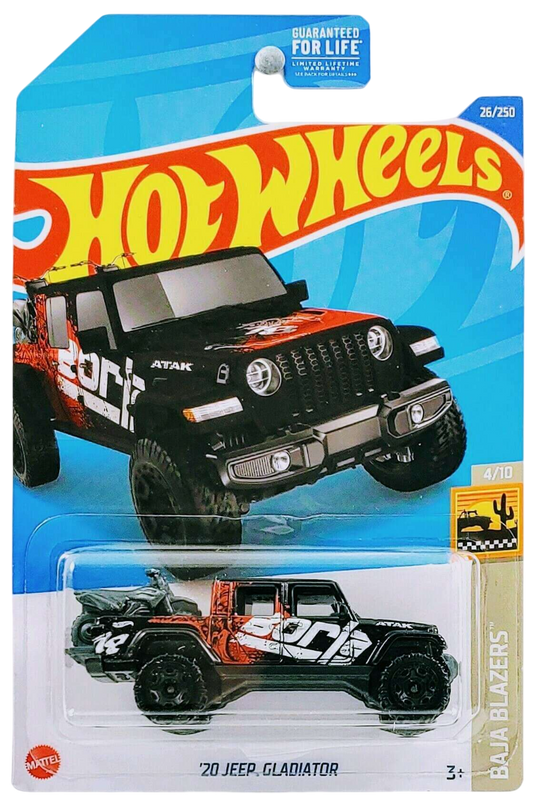 Hot Wheels 2022 - Collector # 026/250 - Baja Blazers 4/10 - '20 Jeep Gladiator - Black / Borla - USA Card