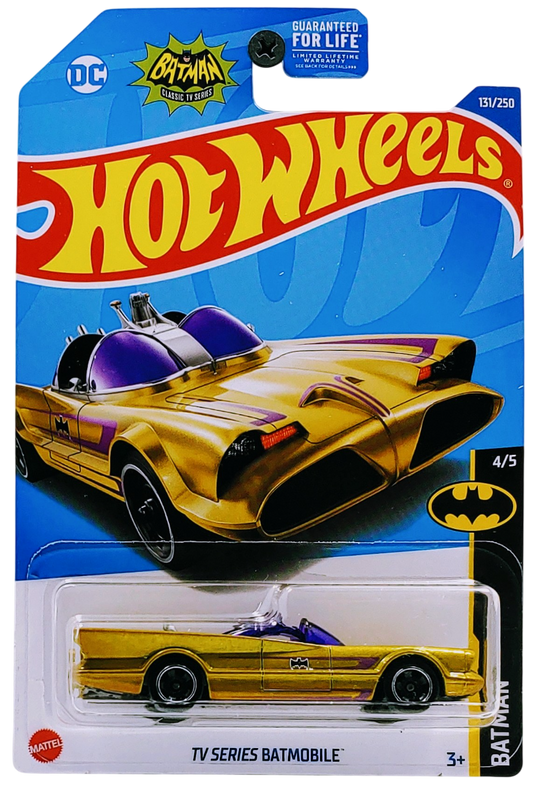 Hot Wheels 2022 - Collector # 131/250 - Batman 4/5 - TV Series Batmobile - Gold Metallic / Purple Accents - Retro Slot Wheels - USA 'DC Batman' Card