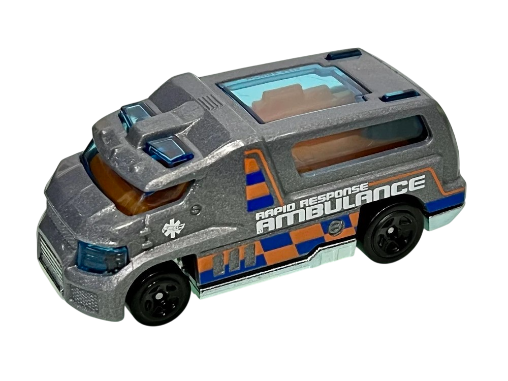 Hot Wheels 2022 - Collector # 205/250 - HW Rescue 5/10 - HW Rapid Response - Metalflake Gunmetal Gray / Ambulance - USA Card